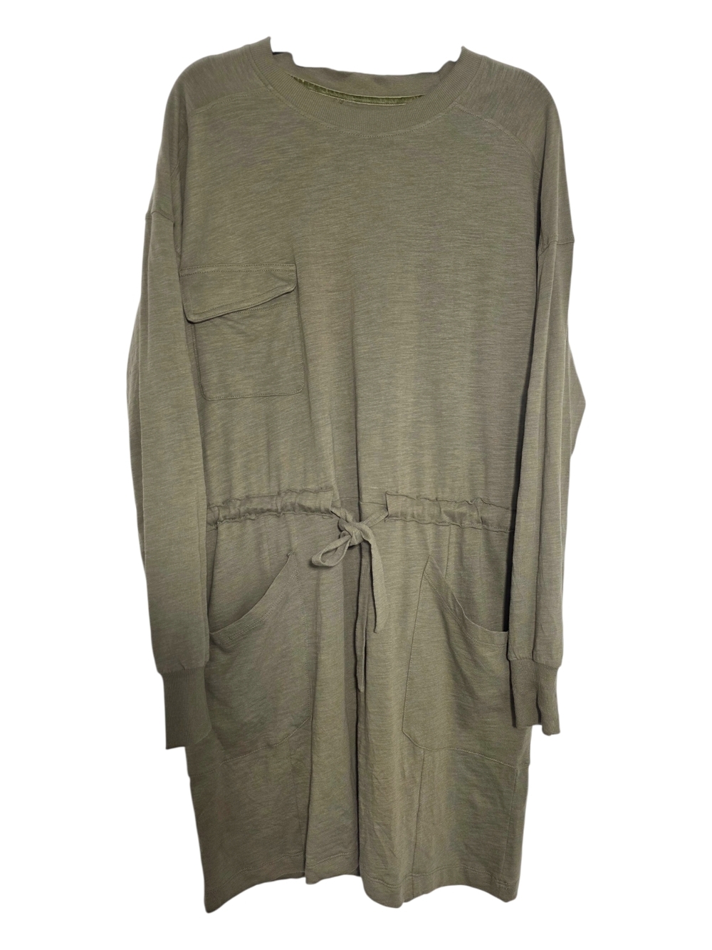 Atwell Olive Drawstring Pocket Sweatshirt Dress Long sleeves Med